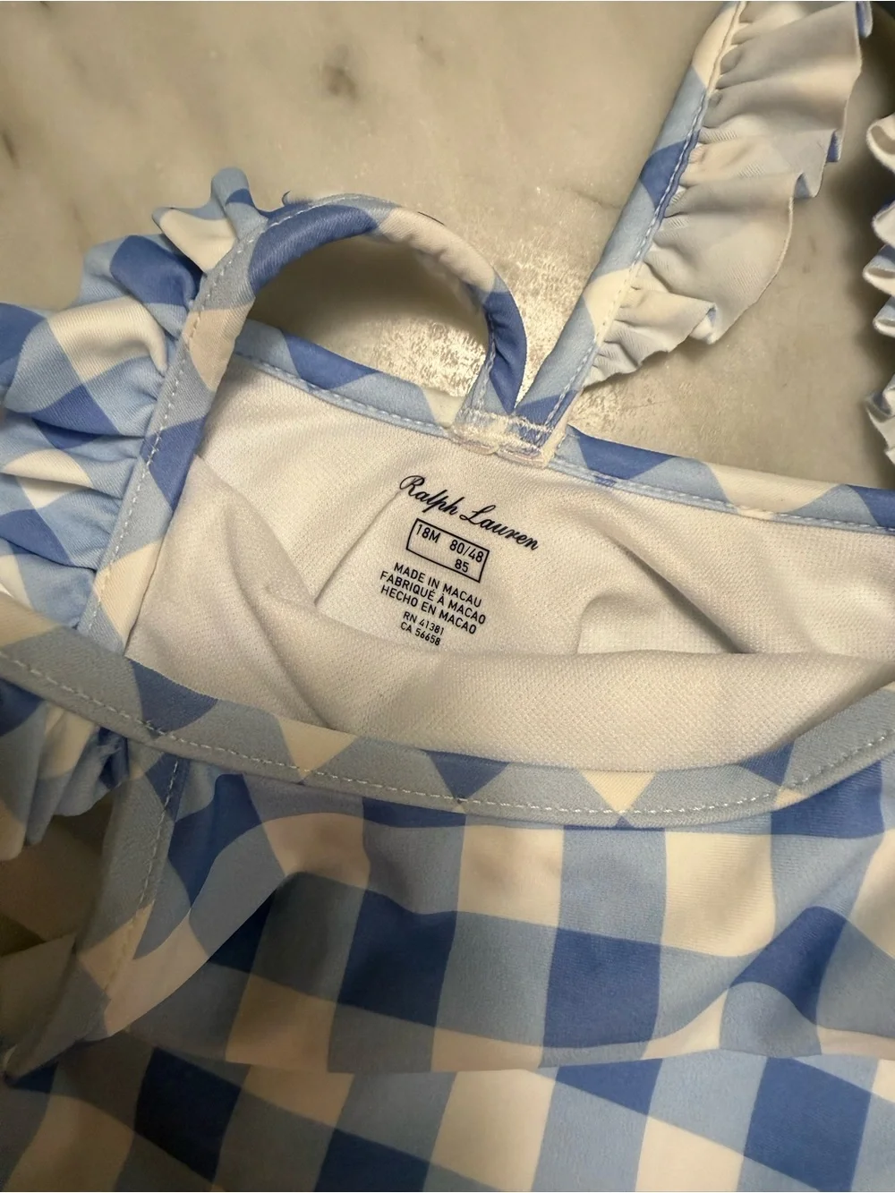 NWT Ralph Lauren Blue Gingham One-Piece Girls Swimsuit 18m